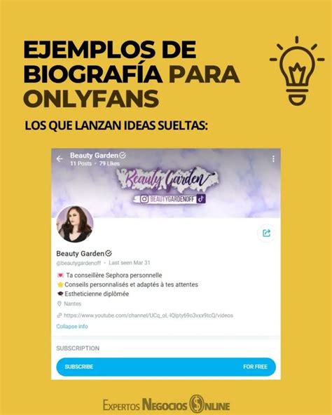 biografa para onlyfans ejemplos|Consejos y Ejemplos para Crear una Biografía。